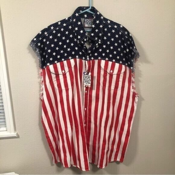 Shore Trendz NWT Men's Cut Off Sleeveless Frayed Biker Button Down Muscle Shirt - Picture 3 of 10